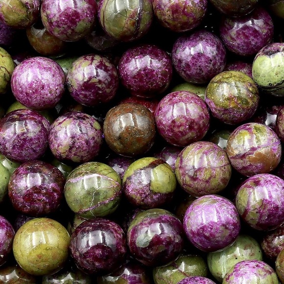 B97 Fine Atlantisite is Purple Stichtite & Green Serpentine 8mm Bead Bracelet - Picture 6 of 7
